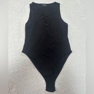 Topshop Black Lace-Up Bodysuit